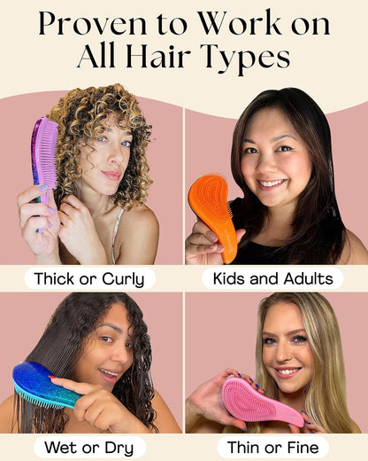 Detangler Brush & Comb Set - Lightweight Wide Tooth Detangling Tool for Women & Kids - Smooths Curly, Straight, Dry, Fine, & Thick Hair, Purple