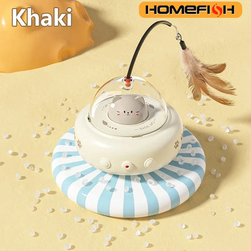 HOMEFISH Smart Teaser Cat Car Electric UFO Teaser Stick with Bell Training Pet Toys Replaceable Feather Interactive Supplies