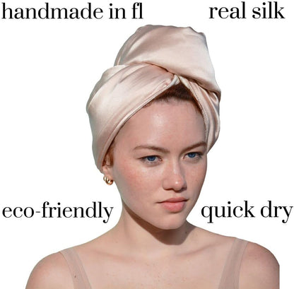 Pure Silk Hair Towel | Silk & Bamboo Viscose Cotton Blend | Absorbent & Frizz-Free | Handmade in FL