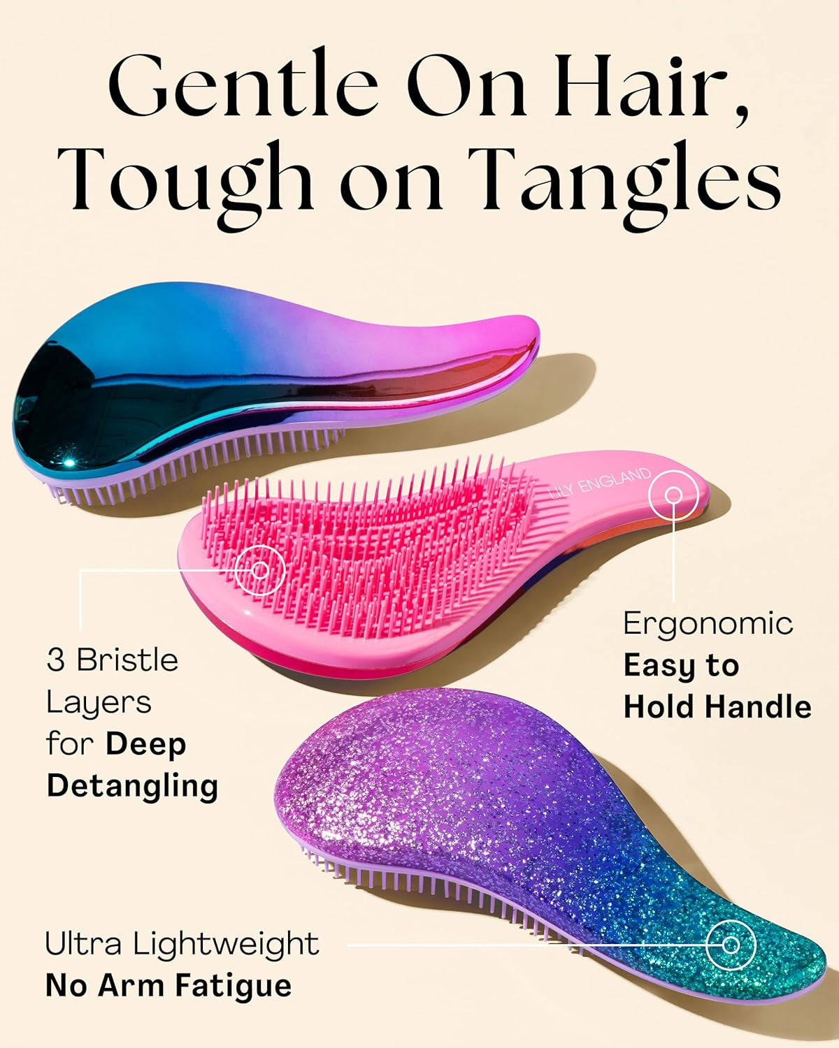 Detangler Brush & Comb Set - Lightweight Wide Tooth Detangling Tool for Women & Kids - Smooths Curly, Straight, Dry, Fine, & Thick Hair, Purple