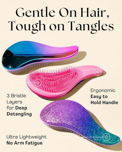 Detangler Brush & Comb Set - Lightweight Wide Tooth Detangling Tool for Women & Kids - Smooths Curly, Straight, Dry, Fine, & Thick Hair, Purple