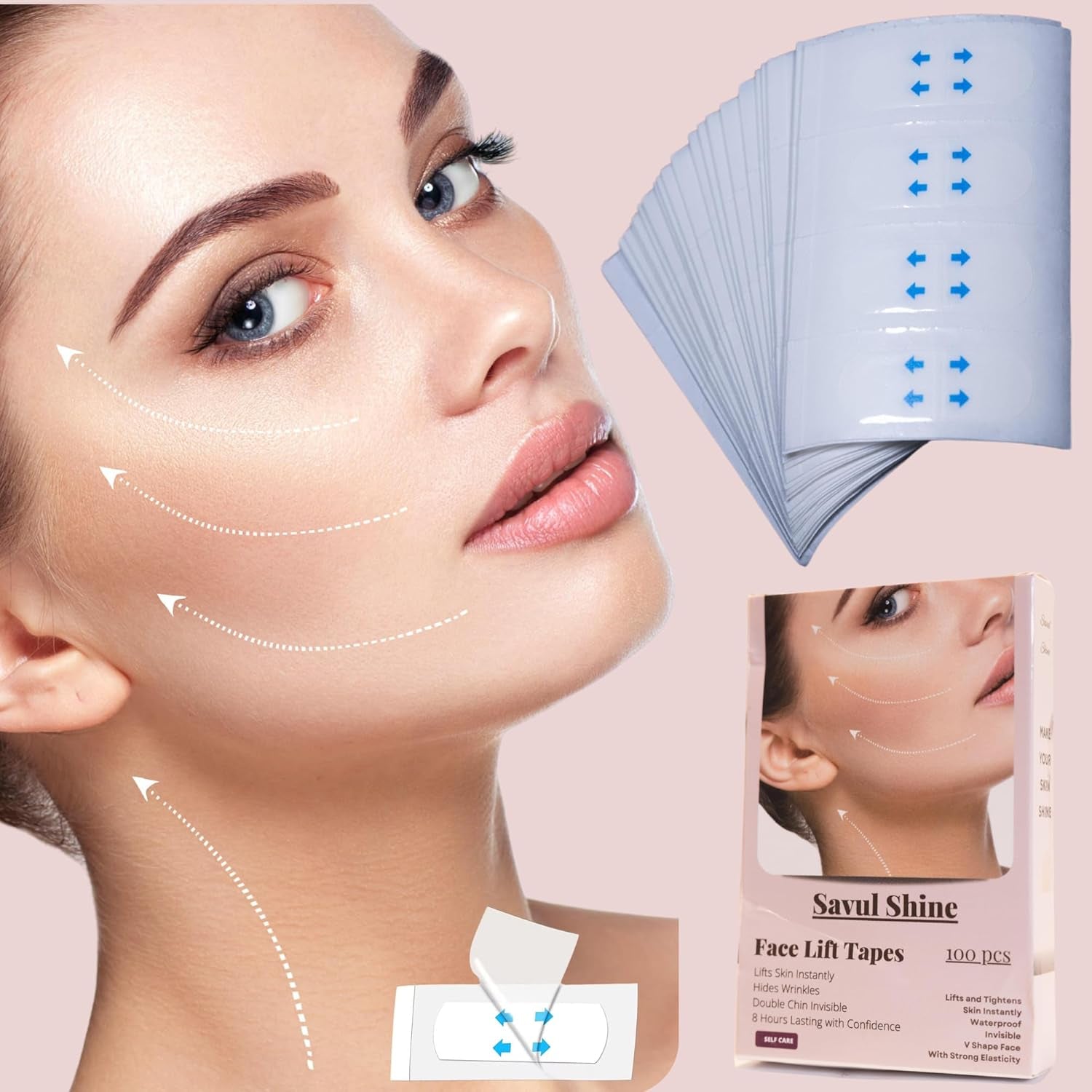 Face Lift Tape 100 Pcs, Face Lifting Tape Invisible, Anti-Sagging Skin Tape, Face Lift Strips, Face Lifting Bands, Anti-Wrinkle, Face Lifting Tool.