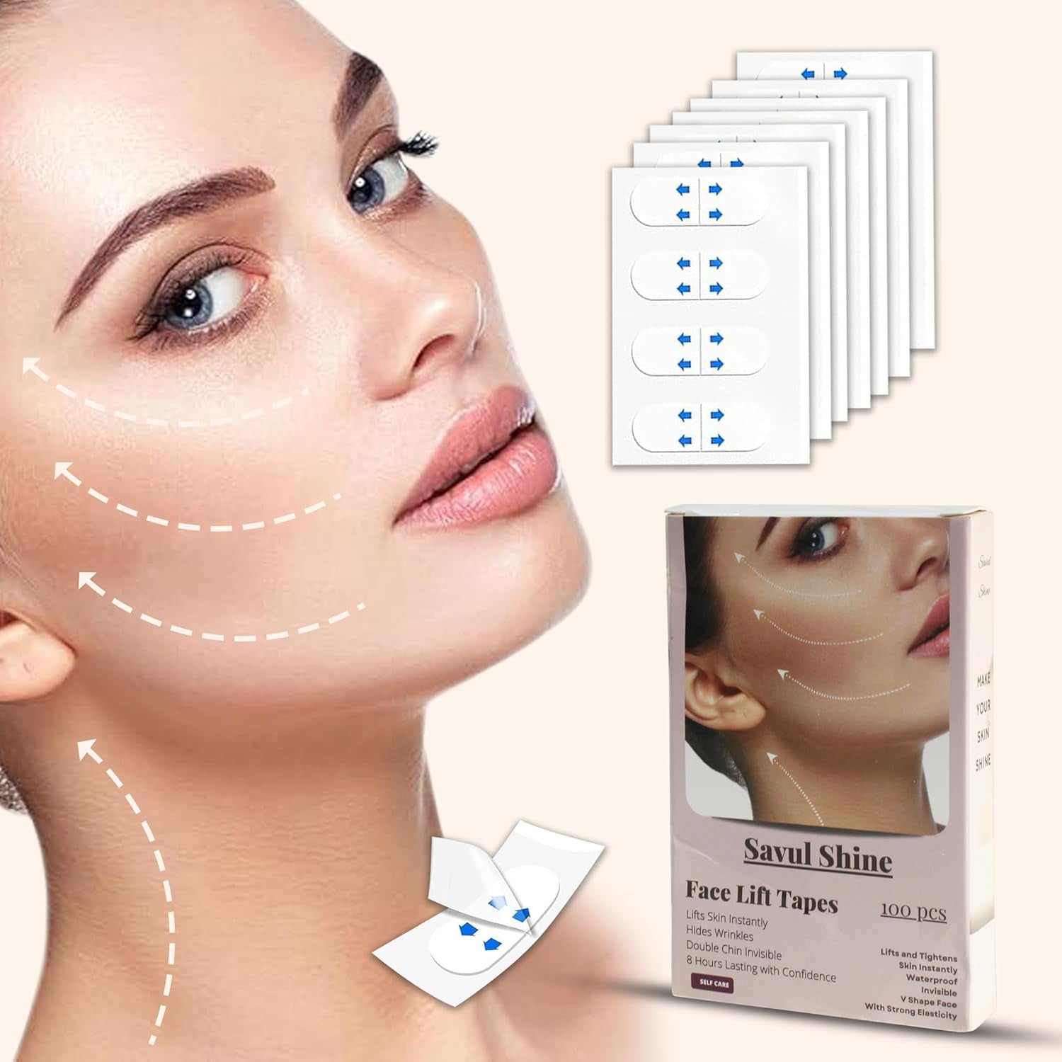 Face Lift Tape 100 Pcs, Face Lifting Tape Invisible, Anti-Sagging Skin Tape, Face Lift Strips, Face Lifting Bands, Anti-Wrinkle, Face Lifting Tool.