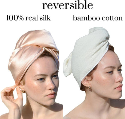 Pure Silk Hair Towel | Silk & Bamboo Viscose Cotton Blend | Absorbent & Frizz-Free | Handmade in FL