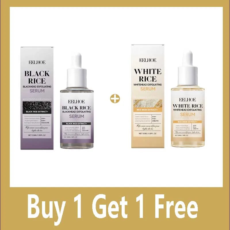 Black & White Rice Exfoliating Serum Set BHA Niacinamide Pore Minimizing & Brightening Blackhead Whitehead Remover Skincare Set
