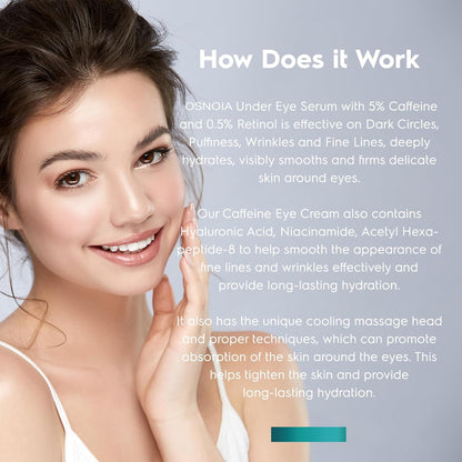 Under Eye Cream for Dark Circles and Puffiness, Eye Serum with Caffeine, Retinol