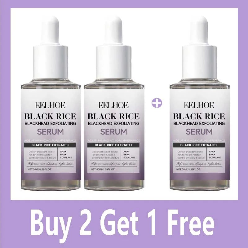Black & White Rice Exfoliating Serum Set BHA Niacinamide Pore Minimizing & Brightening Blackhead Whitehead Remover Skincare Set