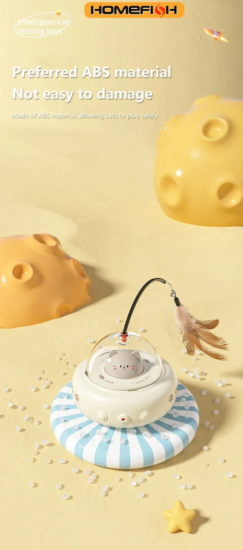 HOMEFISH Smart Teaser Cat Car Electric UFO Teaser Stick with Bell Training Pet Toys Replaceable Feather Interactive Supplies