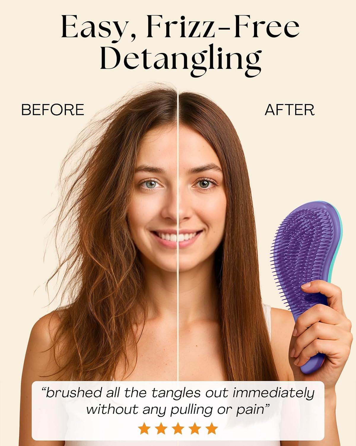 Detangler Brush & Comb Set - Lightweight Wide Tooth Detangling Tool for Women & Kids - Smooths Curly, Straight, Dry, Fine, & Thick Hair, Purple
