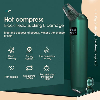 Blackhead Remover Pore Vacuum with Hot Compress Electric Acne and Pimple Extractor with LCD Display 6 Suction Heads Base Stand Face Cleaner Tool for Women and Men